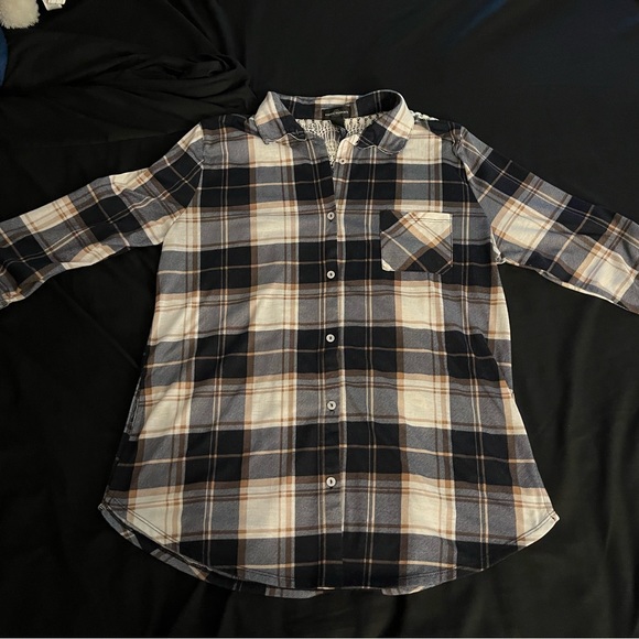 Women’s Karen Brooks button down plaid 3/4 sleeves top with crochet back - Picture 1 of 12